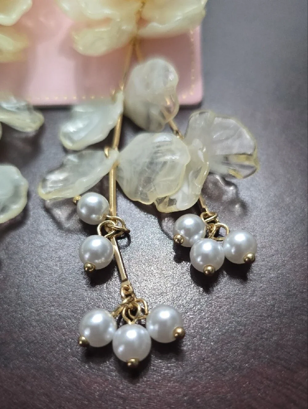 Piper Pearl-Cluster Cream Floral Blossom Drop Earrings with Gold Accents
